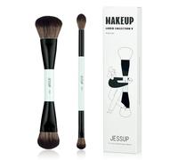 Jessup pennelli trucco, 2pz pennelli make up, 4-in-2 Duo-End collezione di pennelli, pennello per fondotinta, contorno, evidenziatore, ombretto, ciano brillante T502