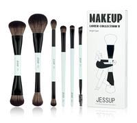 Jessup pennelli trucco, 6pz pennelli make up, 10-in-6 duo-end pennelli collezione must-have, fondotinta polvere ombretto contorno occhi Eyeliner evidenziatore fard pennello, ciano brillante T501