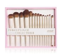 Jessup Pennelli da trucco, 14 pezzi, pennelli sintetici di alta qualità, per contouring, correttore, fondotinta, ombretto, sfumatura, cipria, fard, grigio chiaro, T329