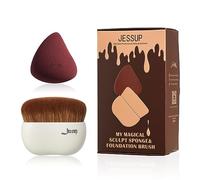 Jessup Pennello per fondotinta con spugna per trucco 1pc Pennello Kabuki per cosmetici liquidi, in crema o in polvere per il viso, T882