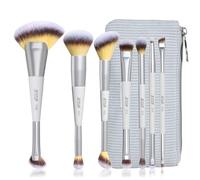 Jessup Pennnelli Make Up Set 7 pennelli trucco a doppia estremità con borsa, sintetici premium pennelli fondotinta contorno fard illuminante sfumatura ombretto correttore grigio silenzioso T520