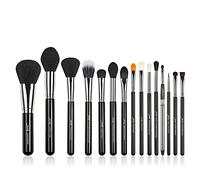 Jessup Set di pennelli trucco Viso Occhi Bellezza Cosmetici Polvere Fondotinta Ombretto Miscelazione Arrossire Correttore Evidenziare Eyeliner Labbro 15 pezzi Argento Nero T092