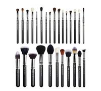 Jessup T133 Set di 27 Pennelli Professionali da Trucco, per Fondotinta, Rossetto, Miscelazione e Ombretto, con Setole in Fibra, Accessori Fatti a Mano, Nero/Argento