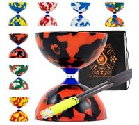 Jester Diabolo Set con bacchette in fibra, corda per diabolo - Set professionale in gomma con borsa per il trasporto a cascata (rosso e nero)