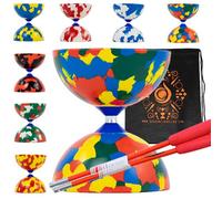 Jester Diabolo Set con bastoncini in fibra, corda per diabolo, in gomma media, con borsa per il trasporto a cascata (multicolore)
