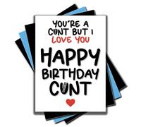 Jesting Jackass Biglietto di compleanno divertente con scritta in inglese "You're A C*nt But I Love You Happy Birthday", per marito, fidanzato, maritino, scherzo, 30, 40, 50, 60, C309