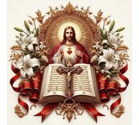 Jesus and the Bible Stamped Cross Stitch Kits, Figure Full 11CT DIY Stamped Embroidery Needlepoint Starter Kits Cross Stitch Art and Crafts Kit for Beginners Adults Home Decor 17x17 inch