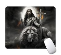 Jesus Black White Lion Cross Tappetini Mouse Liscio Tappetino per Mouse Soffice Mousemat per Gioco Casa Lavoro 25X30Cm