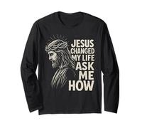 Jesus Changed My Life Ask Me How Christ Christian Faith Maglia a Manica