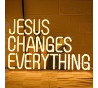 Jesus Changes Everything Insegna al neon per decorazione da parete Gesù Luce al neon cristiana Insegna luce al neon bianca calda Lettera LED per camera da letto Pasqua Eventi religiosi Decorazione