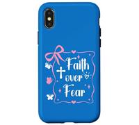 Jesus Faith Over Fear Pink Bow Christian Cross Psalms 118:6 Custodia per iPhone X/XS