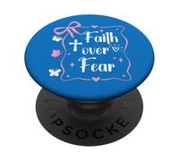 Jesus Faith Over Fear Pink Bow Christian Cross Psalms 118:6 PopSockets PopGrip Adesivo