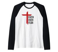 Jesus Faith Over Fear Red Christian Cross Bible Psalms 118:6 Maglia con Maniche Raglan