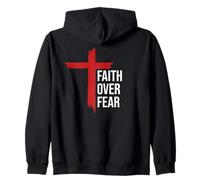 Jesus Faith Over Fear Red Christian Cross Psalms 118:6 Bible Felpa con Cappuccio