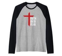 Jesus Faith Over Fear Red Christian Cross Psalms 118:6 Bible Maglia con Maniche Raglan