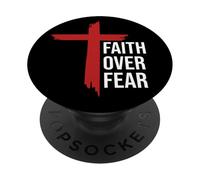 Jesus Faith Over Fear Red Christian Cross Psalms 118:6 Bible PopSockets PopGrip Adesivo