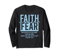 Jesus Faith Over Fear White Blue Psalms 118:6 Christian God Maglia a Manica