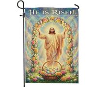 Jesus Garden Flag, cesto per uova di Pasqua religiose primaverili pasquali pasquali color pastello su entrambi i lati, bandiere decorative per esterni, prato, portico, patio, ingresso, 30,5 x 45,7 cm