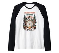 Jesus Guides My Path - Psalm 32:8 Christian Faith Camping Maglia con Maniche Raglan
