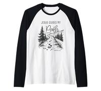 Jesus Guides My Path - Psalm 32:8 Christian Faith Camping Maglia con Maniche Raglan