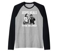 Jesus Heals The Blind Funny Baseball Softball Arbitro Maglia con Maniche Raglan