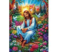 Jesus in Flower Garden Rompicapo 300 Pezzi Per Regalo Di Battesimo Cartone Spesso Per Bambini Wild Animals Fantasy Fairy Tale Tema Baby Per Attività Educativa Con Confezione Regalo Da Passatempo 300