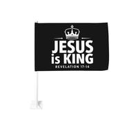 Jesus Is King Crown Apocalisse 1 Clip per finestra per bandiere per auto Protezione solare Decorazione 12x18 pollici Banner bifacciale per camion