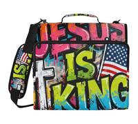 Jesus is King Flag Hip- Raccoglitore a 3 anelli con tasche extra con manico e tracolla rimovibile, facile da trasportare documenti e documenti per studenti di medie dimensioni Encuadernador de cartera