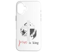 Jesus is King Lion Christian Cross Bible Verse God Quote Custodia per iPhone 16 Plus