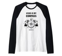 Jesus is My Compass - Proverbs 3:6 Christian Faith Camping Maglia con Maniche Raglan