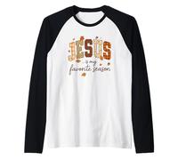 Jesus Is My Favorite Season Fall Christian Leopard Plaid Maglia con Maniche Raglan