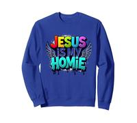 Jesus Is My Homie: Vibrant Rainbow Wings Dichiarazione di Fede Felpa, Unisex per Adulti, Blu Reale, S