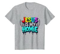 Jesus Is My Homie: Vibrant Rainbow Wings Dichiarazione di Fede Maglietta, Bambini, Grigio Melange, 4 Anni