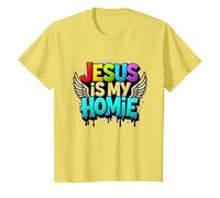 Jesus Is My Homie: Vibrant Rainbow Wings Dichiarazione di Fede Maglietta, Bambini, Limone, 10 Anni