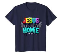 Jesus Is My Homie: Vibrant Rainbow Wings Dichiarazione di Fede Maglietta, Bambini, Navy, 10 Anni