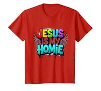 Jesus Is My Homie: Vibrant Rainbow Wings Dichiarazione di Fede Maglietta, Bambini, Rosso, 12 Anni