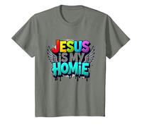 Jesus Is My Homie: Vibrant Rainbow Wings Dichiarazione di Fede Maglietta, Bambini, Verde Militare mélange, 2 Anni