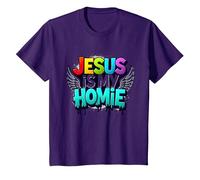 Jesus Is My Homie: Vibrant Rainbow Wings Dichiarazione di Fede Maglietta, Bambini, Viola, 4 Anni