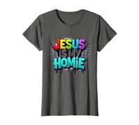 Jesus Is My Homie: Vibrant Rainbow Wings Dichiarazione di Fede Maglietta, Donna, Asfalto, 3XL