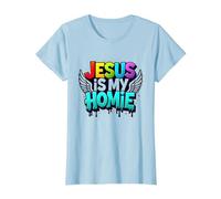 Jesus Is My Homie: Vibrant Rainbow Wings Dichiarazione di Fede Maglietta, Donna, Celeste, L