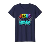 Jesus Is My Homie: Vibrant Rainbow Wings Dichiarazione di Fede Maglietta, Donna, Navy, XL
