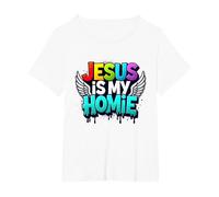 Jesus Is My Homie: Vibrant Rainbow Wings Dichiarazione di Fede Maglietta, Donna Plus-Size, Bianco, 4X