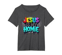 Jesus Is My Homie: Vibrant Rainbow Wings Dichiarazione di Fede Maglietta, Donna Plus-Size, Grigio Scuro, 4X