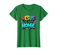 Jesus Is My Homie: Vibrant Rainbow Wings Dichiarazione di Fede Maglietta, Donna, Verde Mela, XS