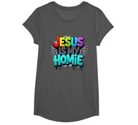 Jesus Is My Homie: Vibrant Rainbow Wings Dichiarazione di Fede Maglietta, Ragazze, Asfalto, L
