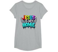Jesus Is My Homie: Vibrant Rainbow Wings Dichiarazione di Fede Maglietta, Ragazze, Grigio Melange, XS