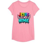 Jesus Is My Homie: Vibrant Rainbow Wings Dichiarazione di Fede Maglietta, Ragazze, Rosa, L