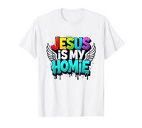 Jesus Is My Homie: Vibrant Rainbow Wings Dichiarazione di Fede Maglietta, Uomo, Bianco, M