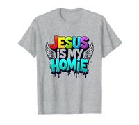 Jesus Is My Homie: Vibrant Rainbow Wings Dichiarazione di Fede Maglietta, Uomo, Grigio Melange, 6XL