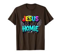 Jesus Is My Homie: Vibrant Rainbow Wings Dichiarazione di Fede Maglietta, Uomo, Marrone, M